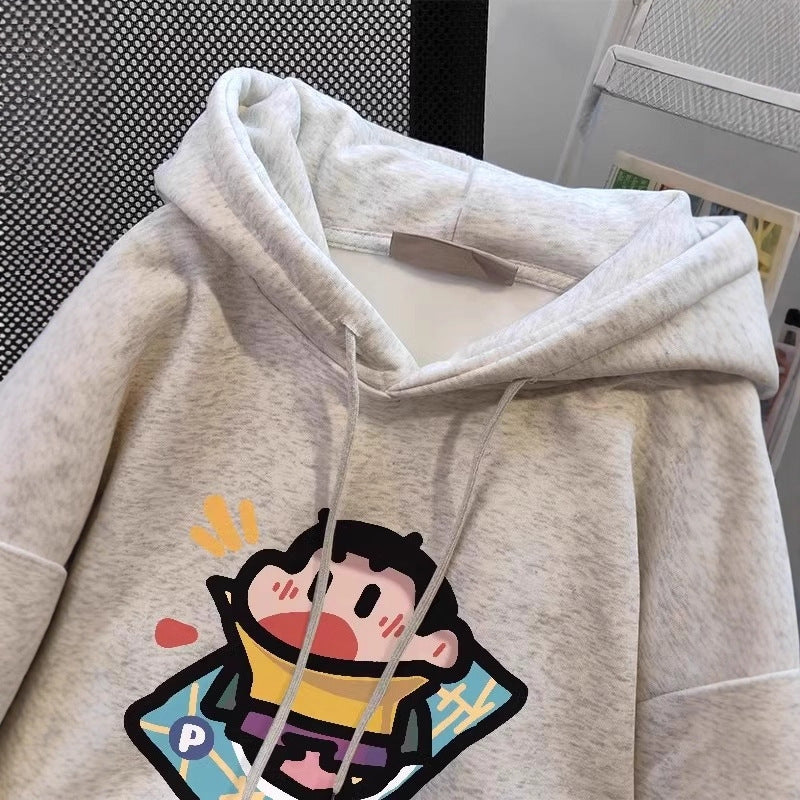 style casual design hoodie with cartoon character long sleeve top for men