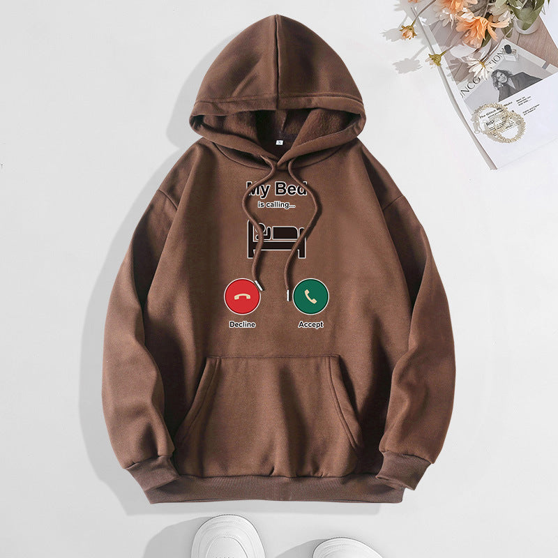 Phone reminder for printed hooded sweatshirt with back collar and fleece