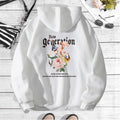 Flower print hooded sweatshirt with back collar and fleece