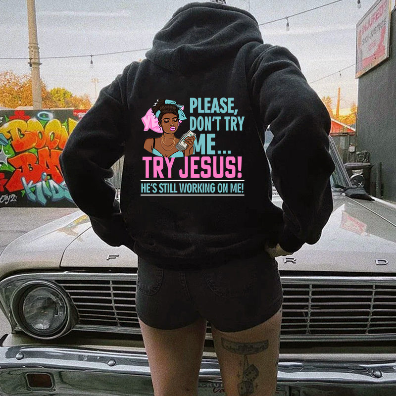 Letter printed hooded sweatshirt with back collar and fleece