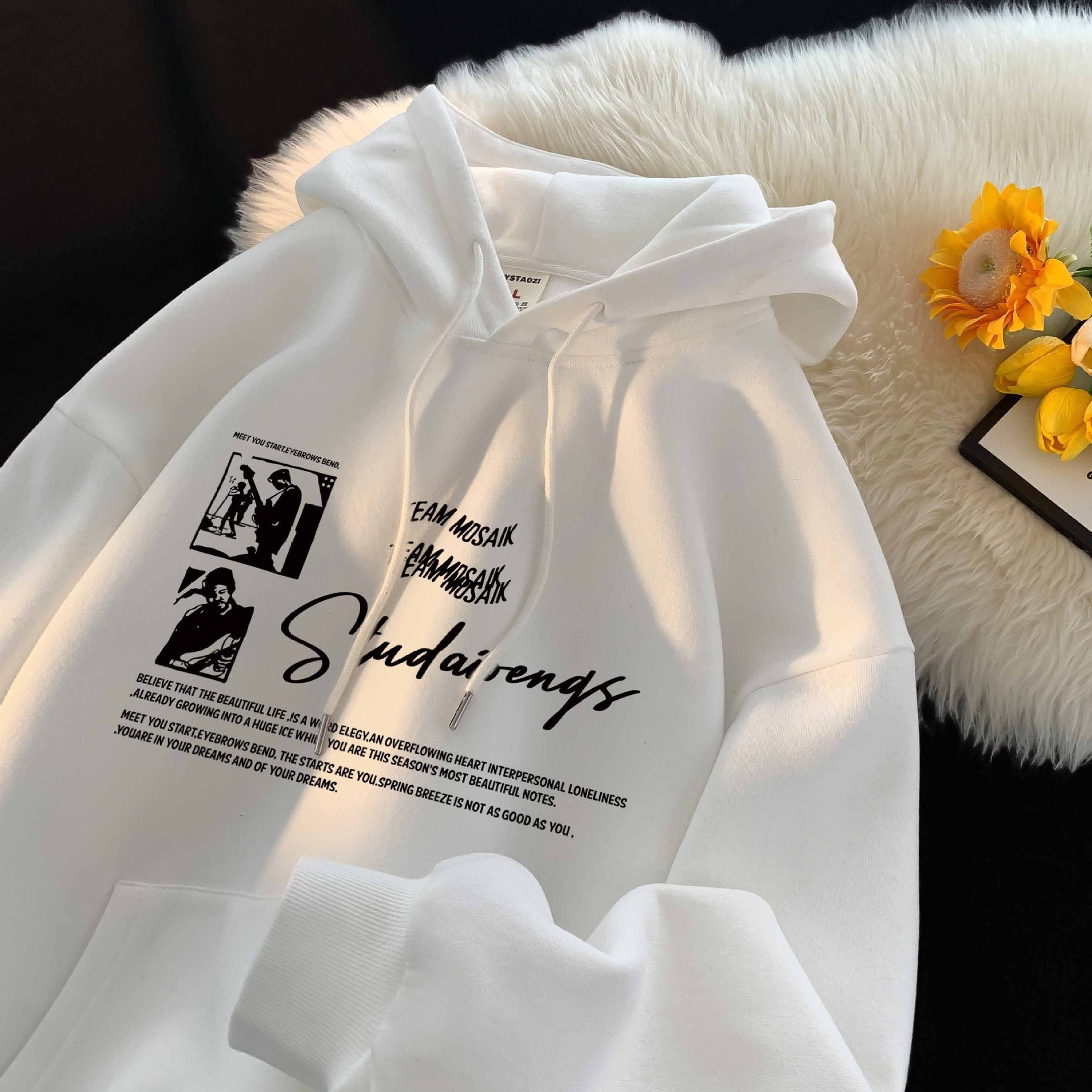 Retro Hoodie Men's Autumn Winter Heavy Weight Fleece Lined Loose Fit Hooded Sweatshirt Outerwear