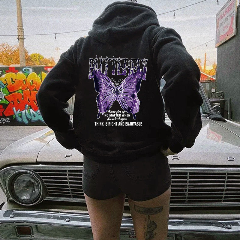 Letter printed hooded sweatshirt with back collar and fleece