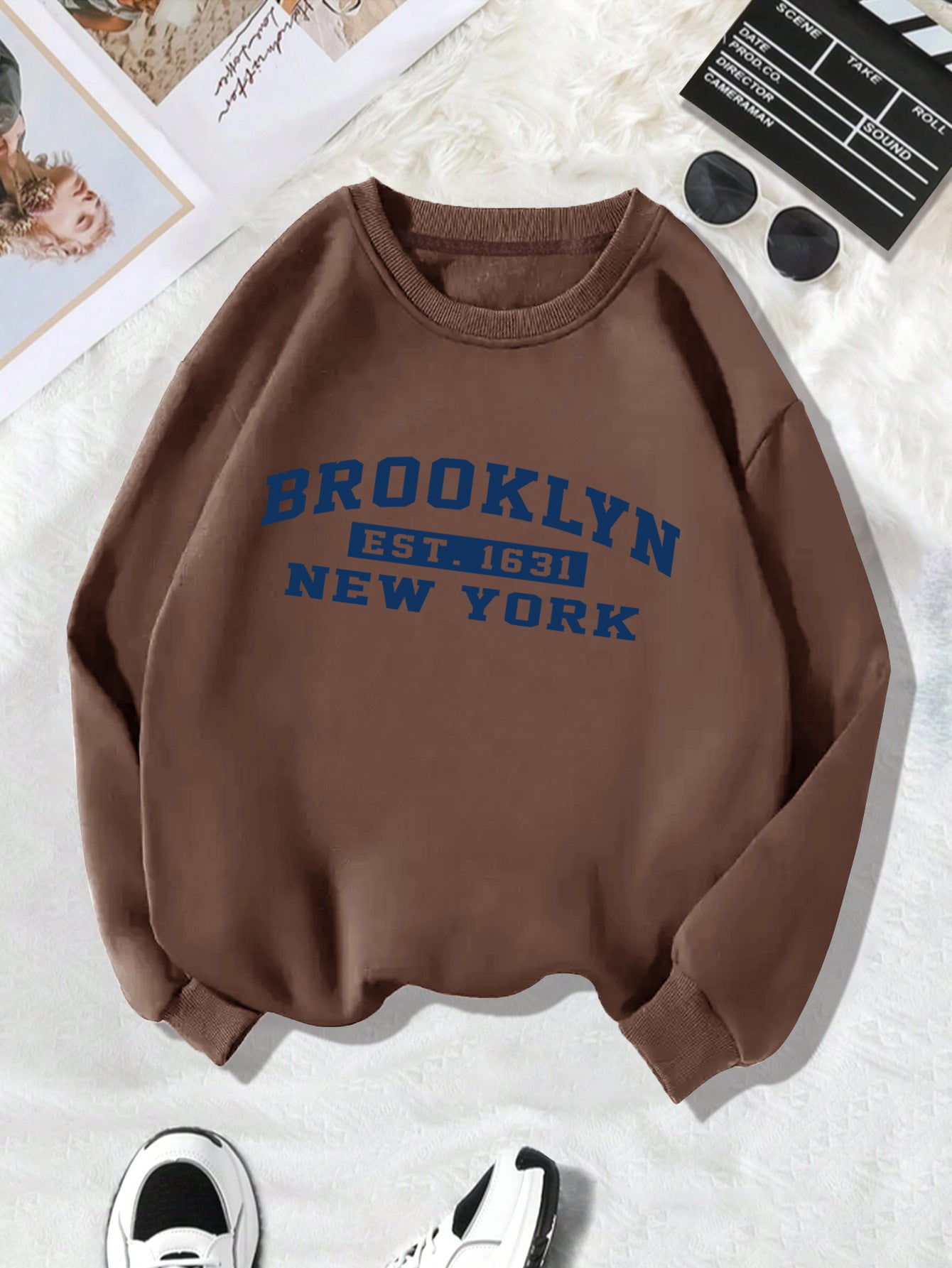Back collar with fleece sweatshirt round neck BROOKLYN print