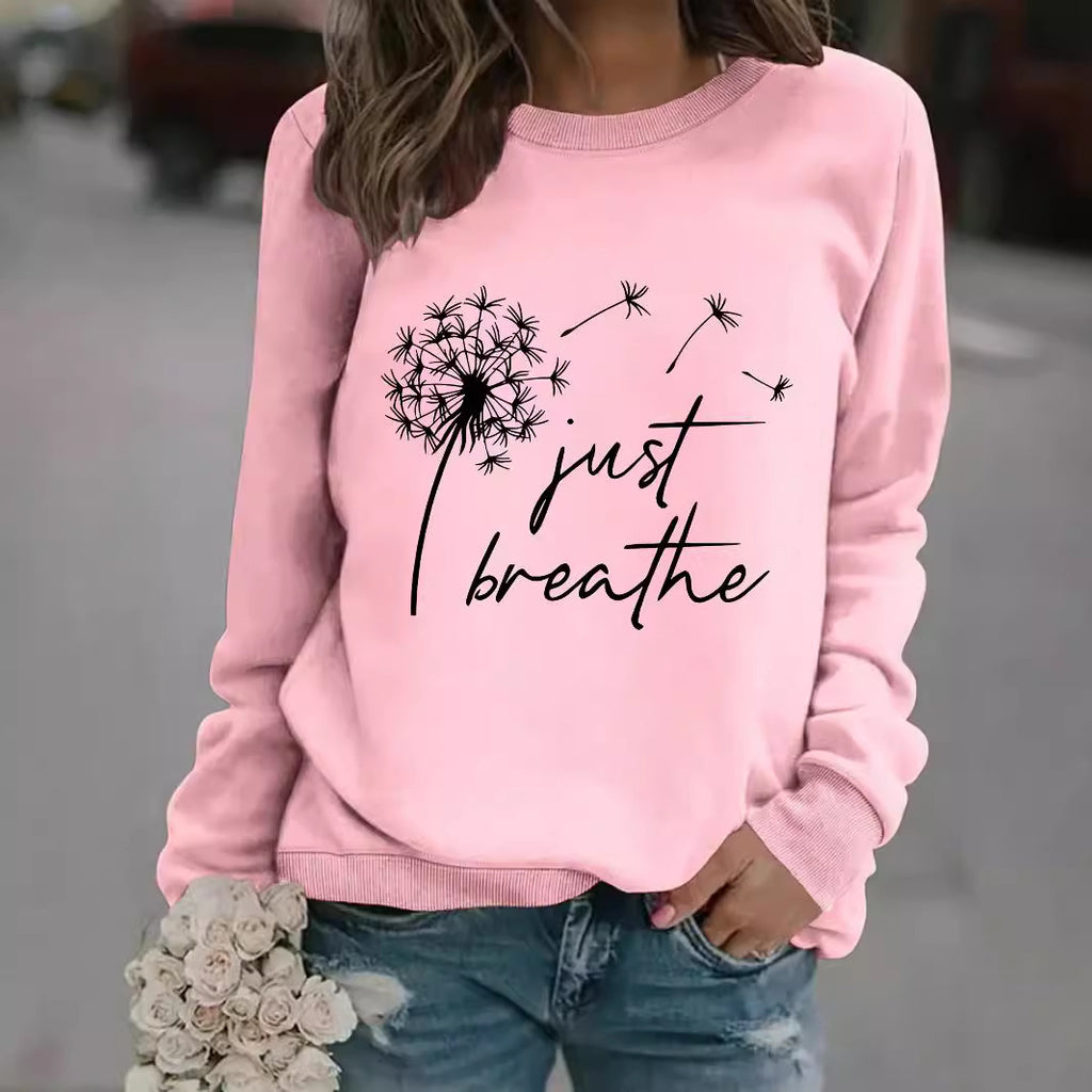 Round neck JUST dandelion print pullover sweatshirt