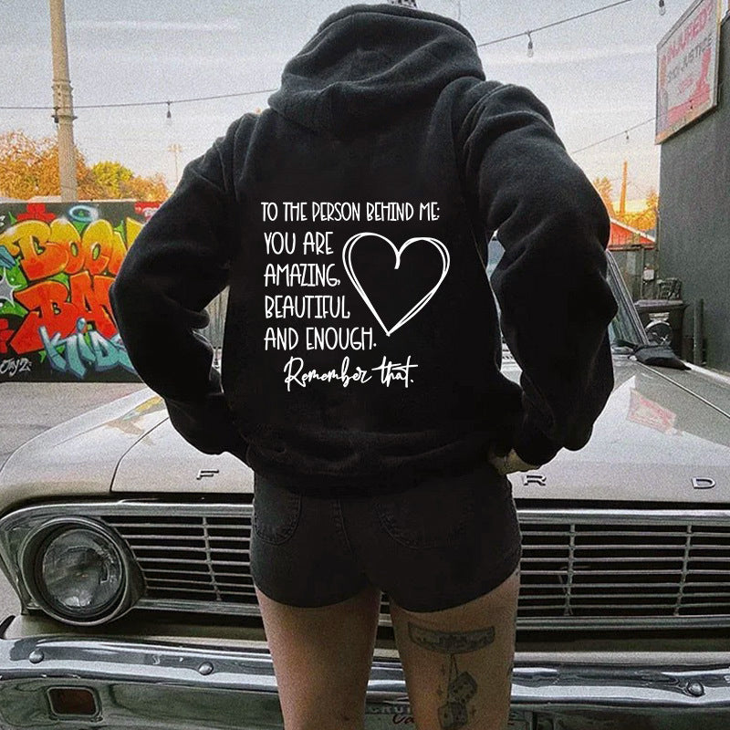 Letter printed hooded sweatshirt with back collar and fleece