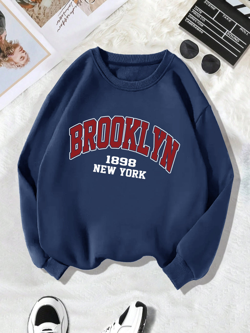 Back collar with fleece sweatshirt round neck BROOKLYN print