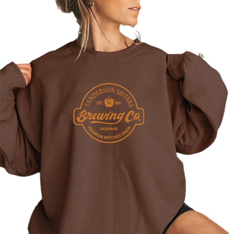 Back collar with velvet sweatshirt round neck letter print