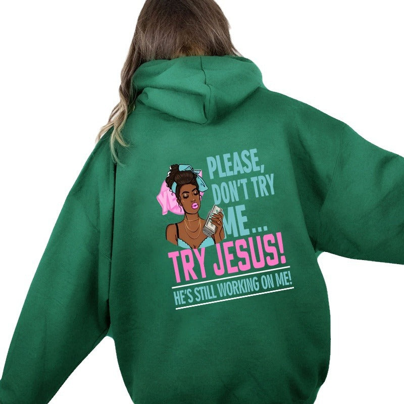 Letter printed hooded sweatshirt with back collar and fleece