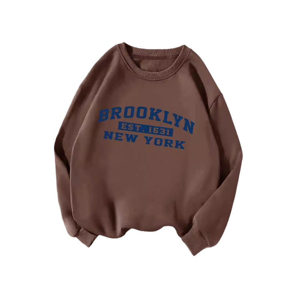 Back collar with fleece sweatshirt round neck BROOKLYN print