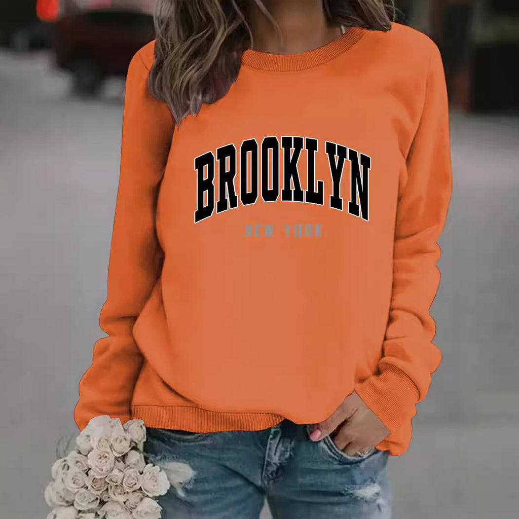 Round neck letter printed pullover sweatshirt