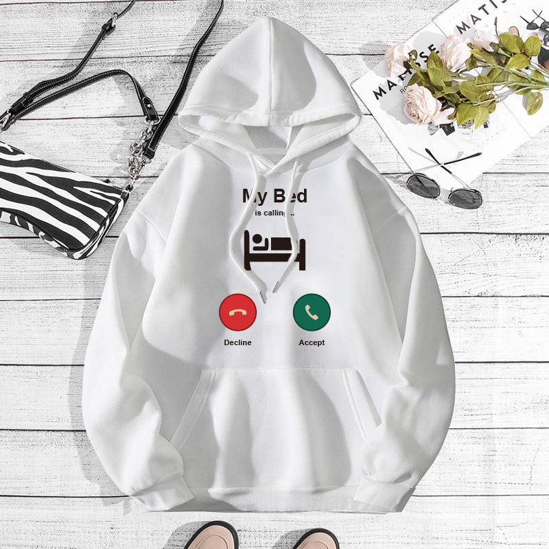 Phone reminder for printed hooded sweatshirt with back collar and fleece
