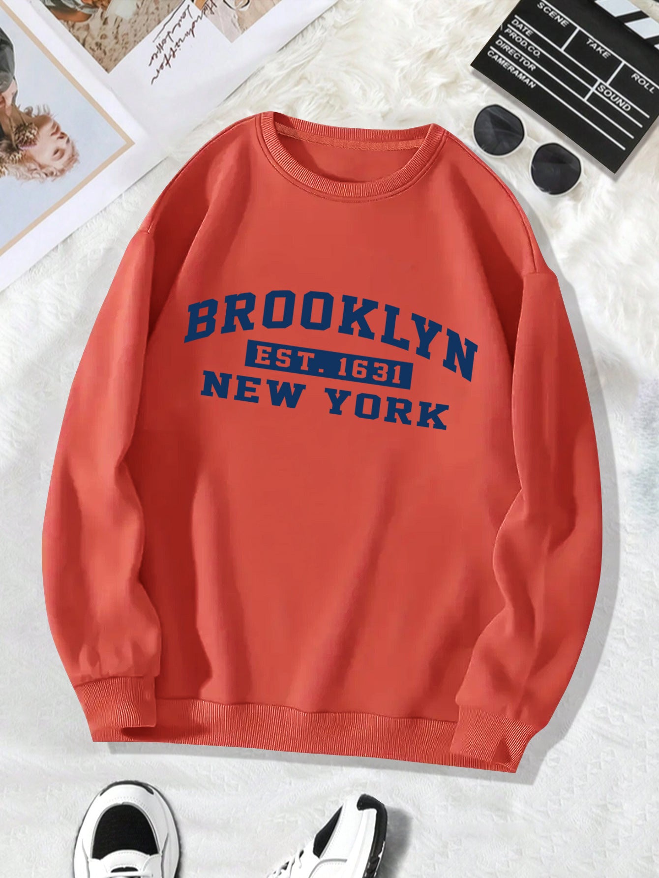 Back collar with fleece sweatshirt round neck BROOKLYN print