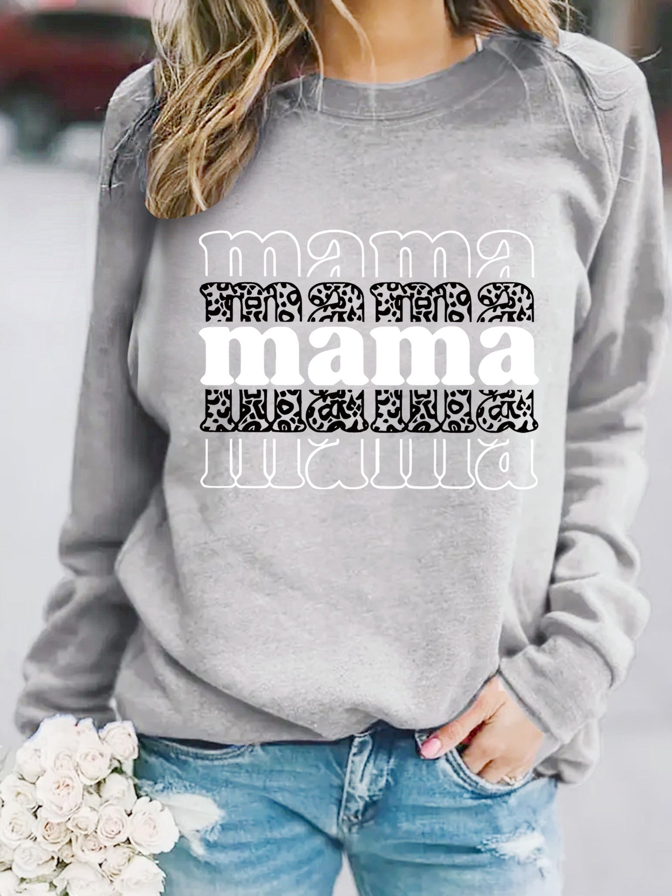 Mama printed pullover sweatshirt