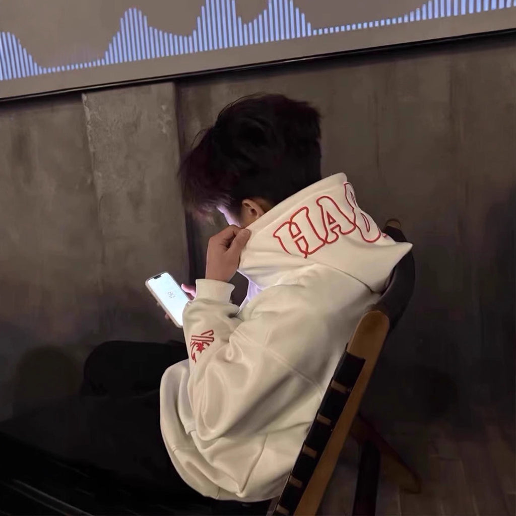 Heavy EmbroideryStyle Small Flame Hooded Thickened Sweatshirt Men's Autumn/Winter National Trend Thickened Top