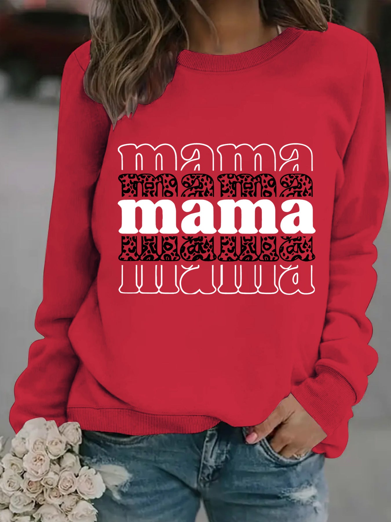 Mama printed pullover sweatshirt