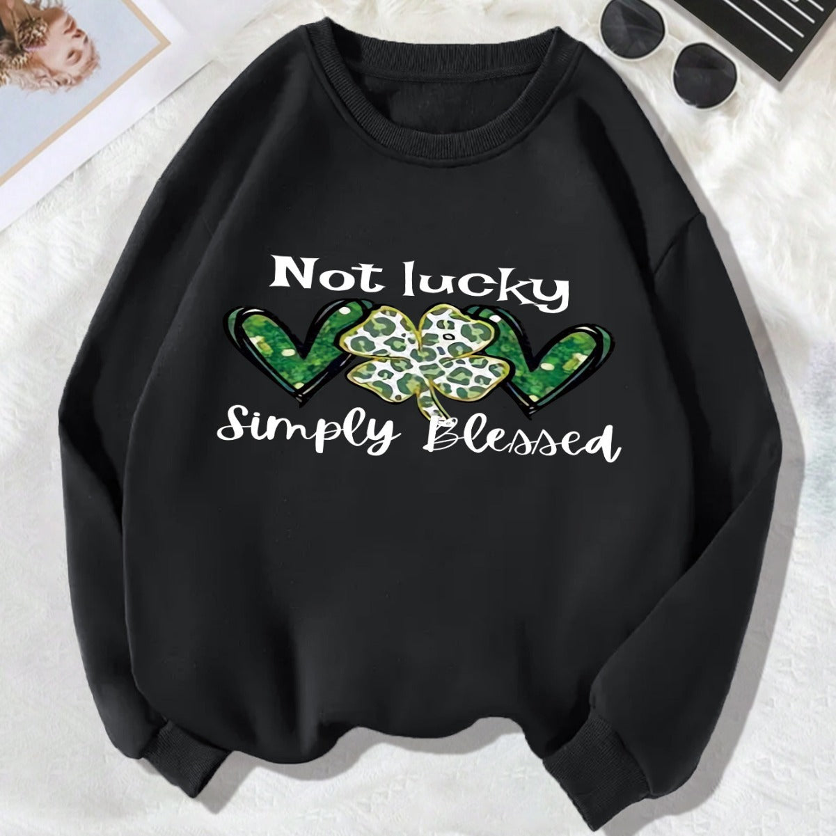 Back collar fleece hoodie round neck not made of clover