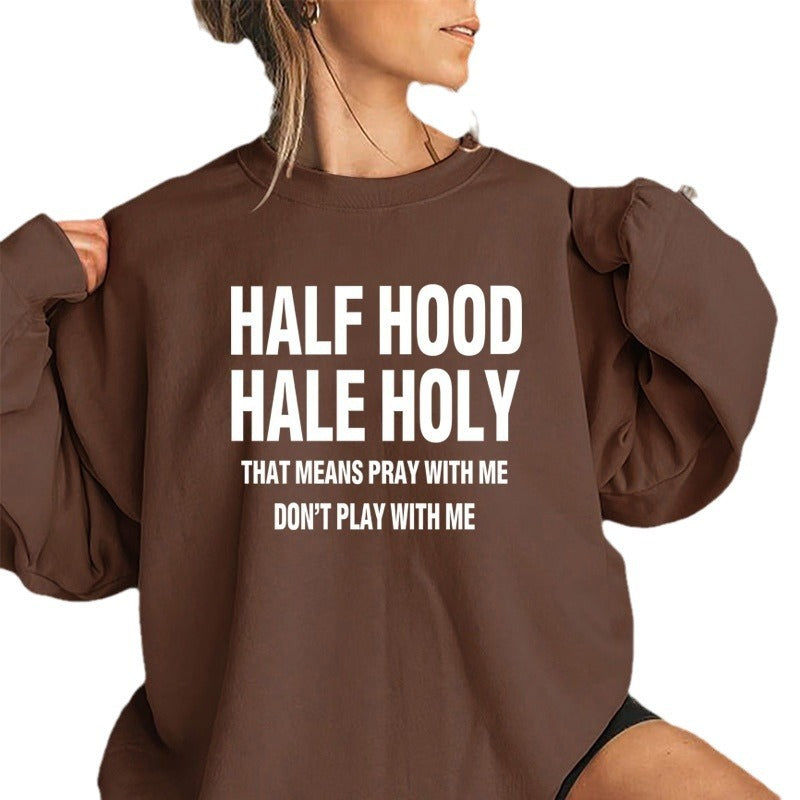 Back collar with velvet sweatshirt round neck letter print