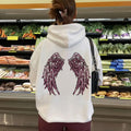 Angel wing print hooded back collar with fleece hoodie