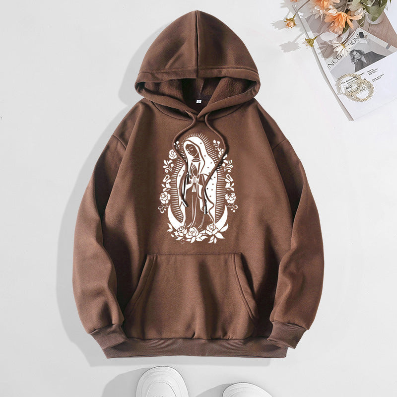 Printed collar and fleece hooded sweatshirt