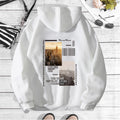 City Landscape Printed Hoodie with Back Collar and Velvet Hoodie