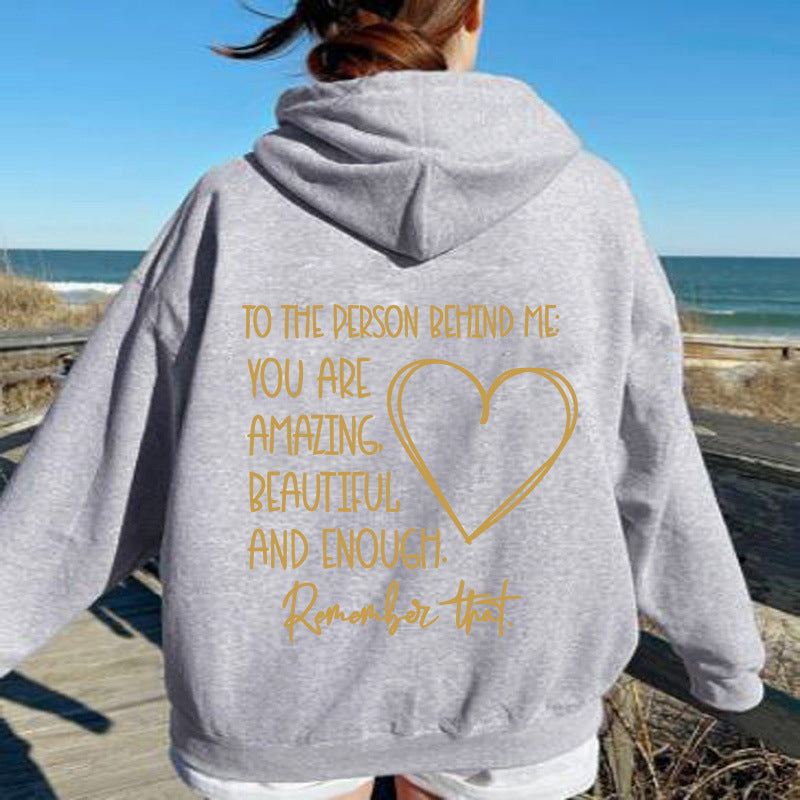 Letter printed hooded sweatshirt with back collar and fleece