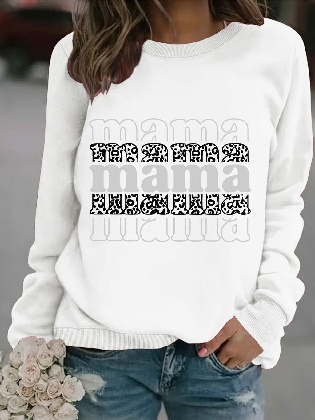 Mama printed pullover sweatshirt