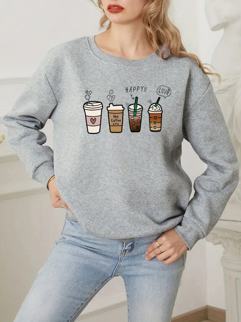 Back collar with velvet sweatshirt round neck letters