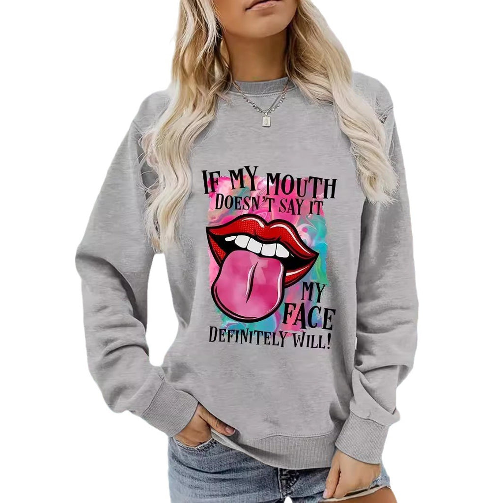 Round neck printed pullover sweatshirt