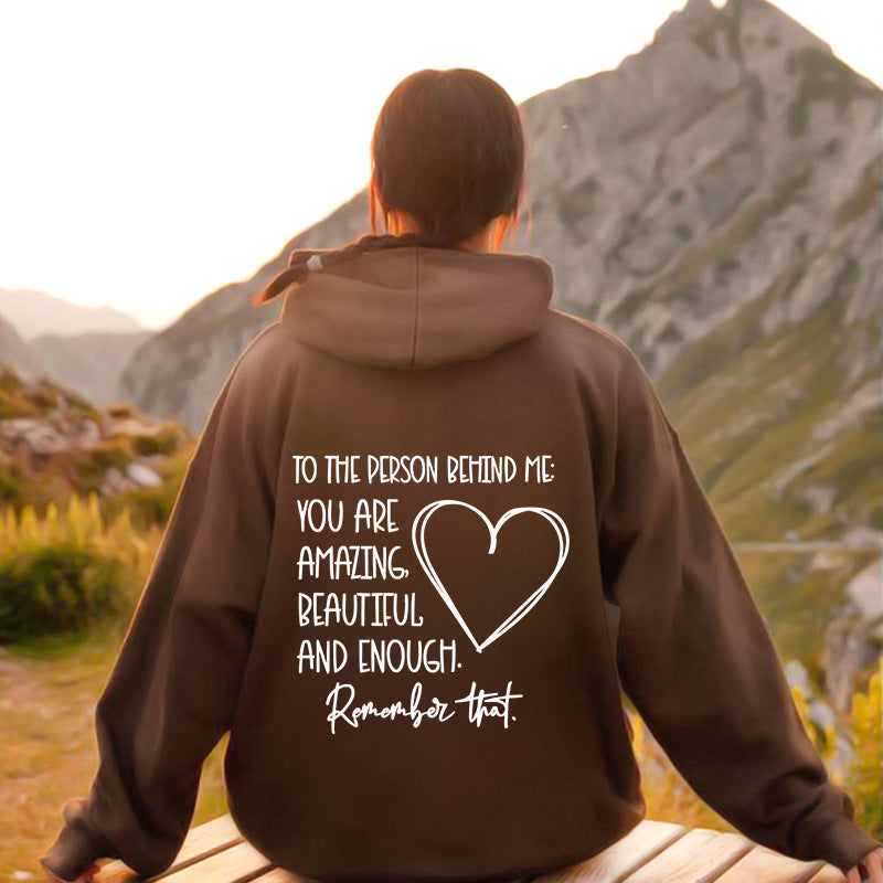 Letter printed hooded sweatshirt with back collar and fleece