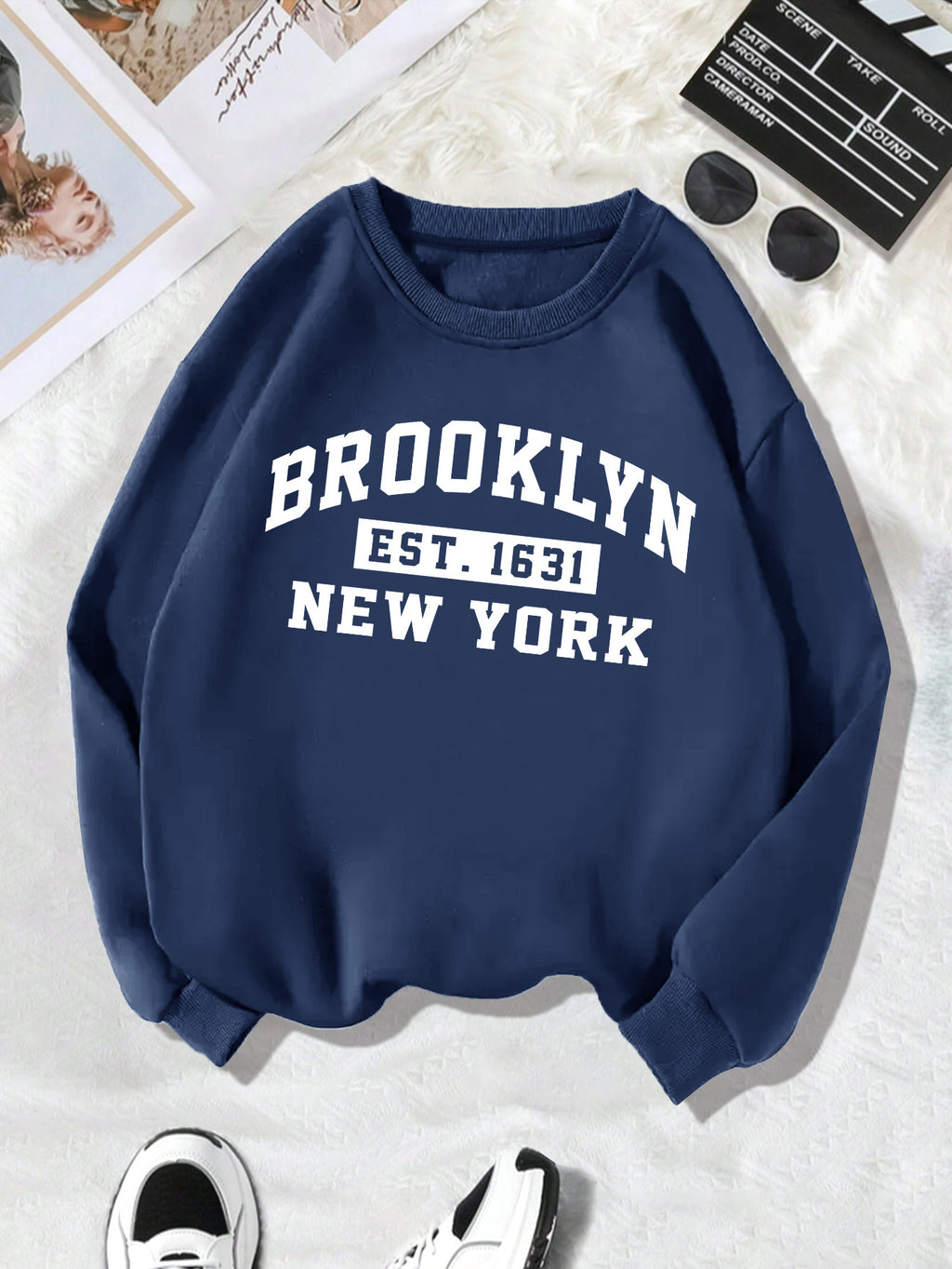 Back collar with fleece sweatshirt round neck BROOKLYN print