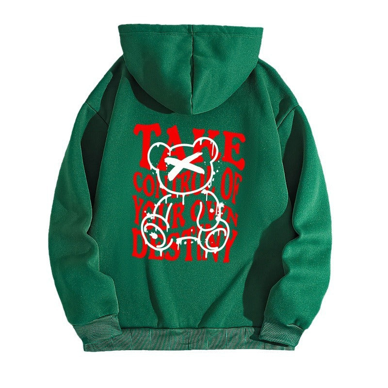 Letter printed hooded sweatshirt with back collar and fleece
