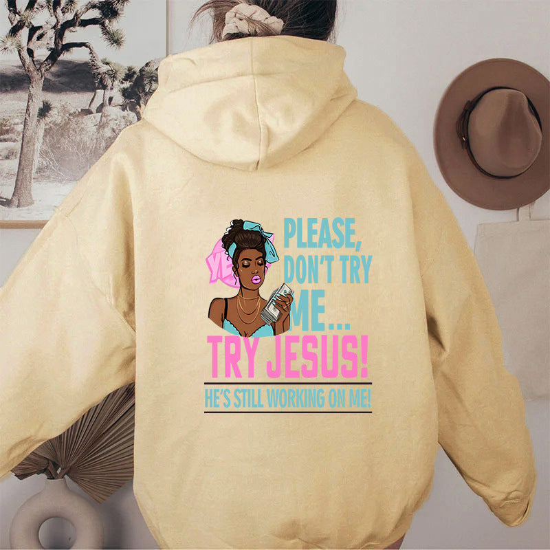 Letter printed hooded sweatshirt with back collar and fleece