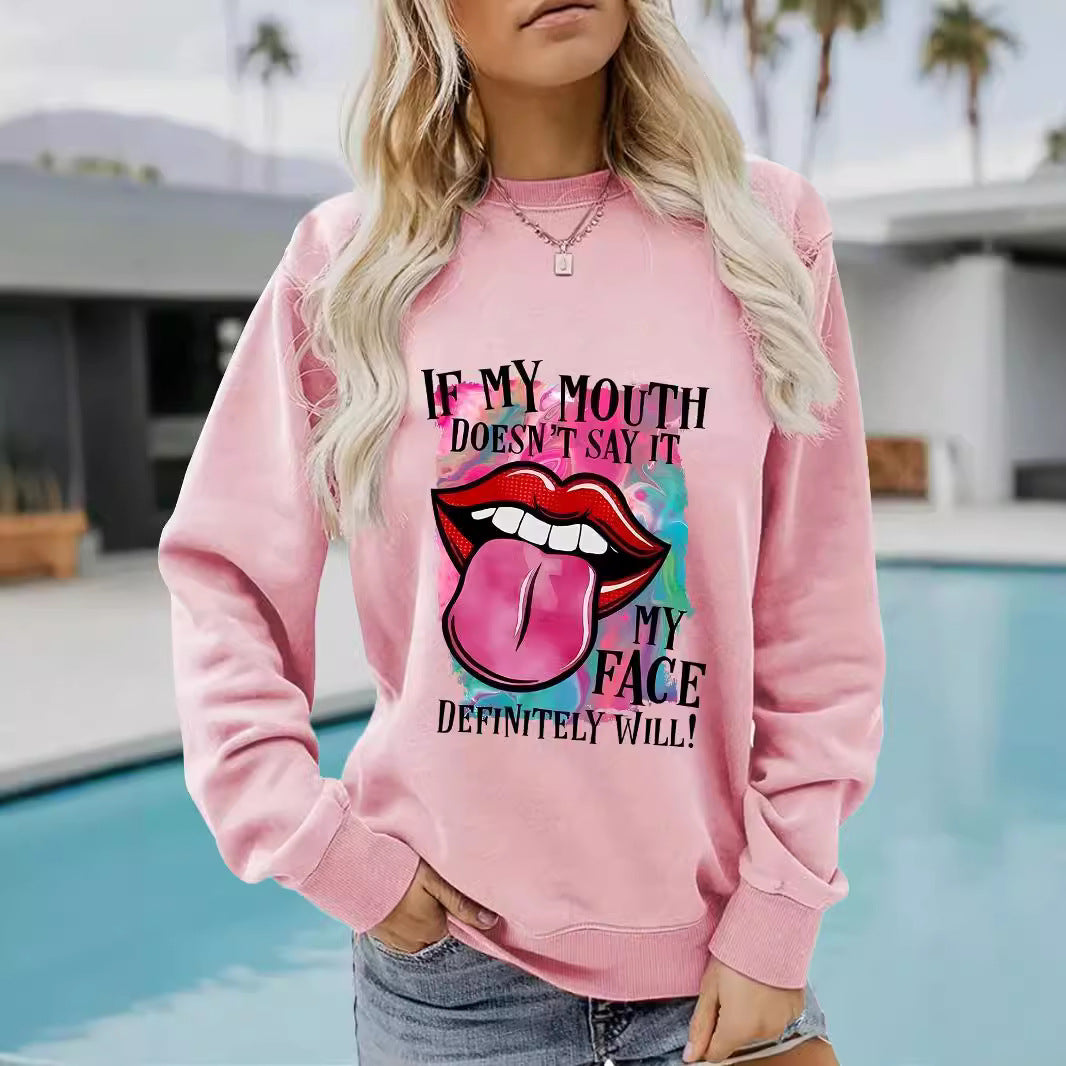 Round neck printed pullover sweatshirt