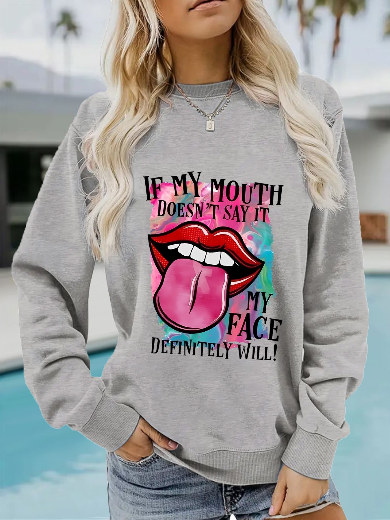 Round neck printed pullover sweatshirt
