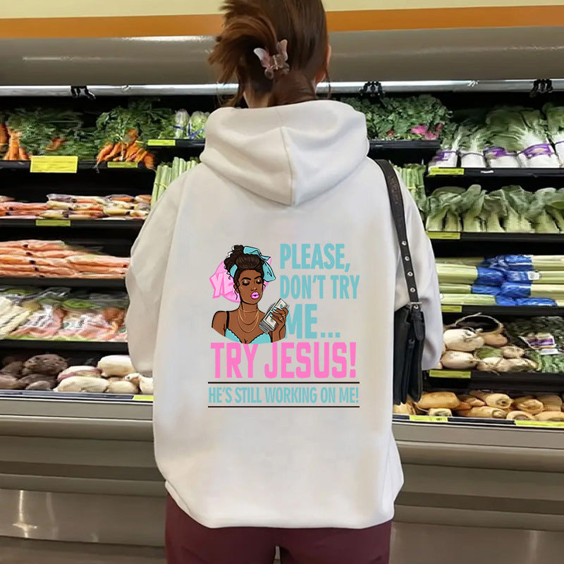 Letter printed hooded sweatshirt with back collar and fleece