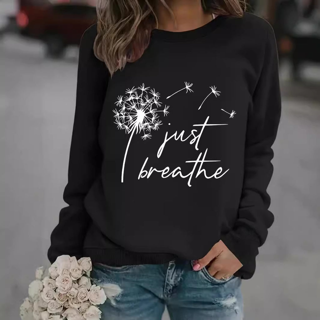Round neck JUST dandelion print pullover sweatshirt