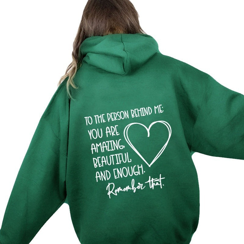 Letter printed hooded sweatshirt with back collar and fleece