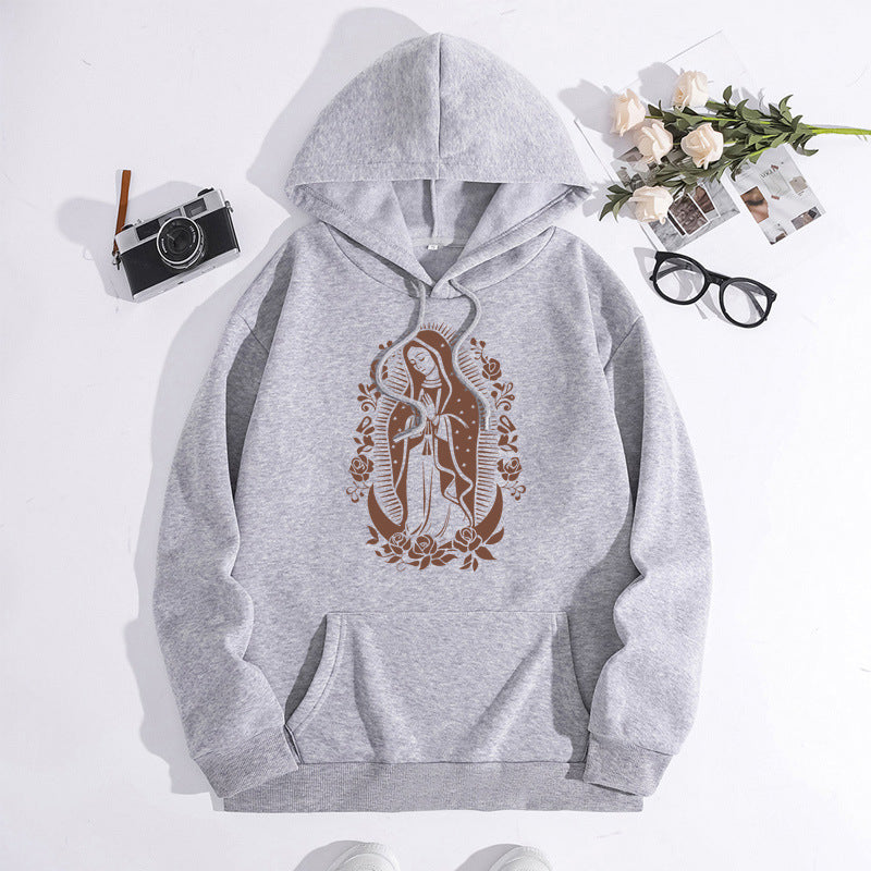 Printed collar and fleece hooded sweatshirt