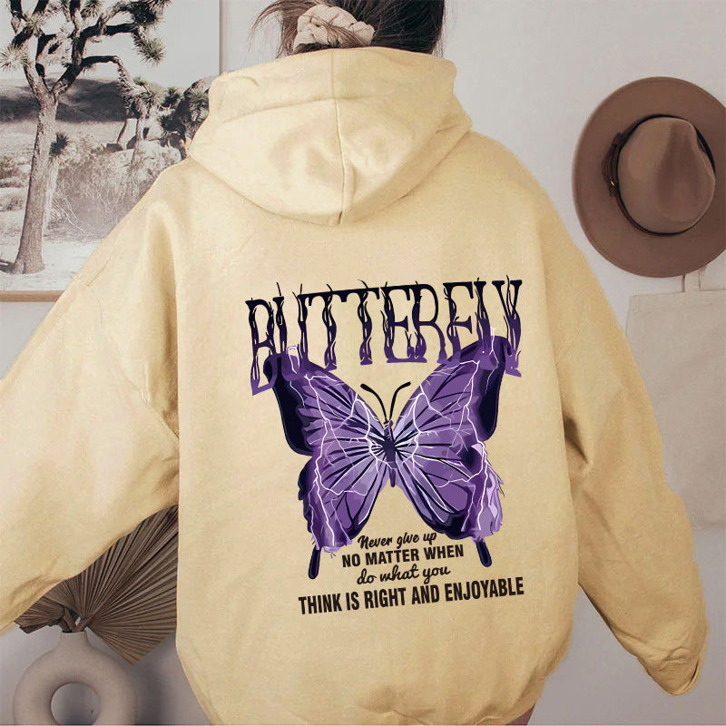 Letter printed hooded sweatshirt with back collar and fleece