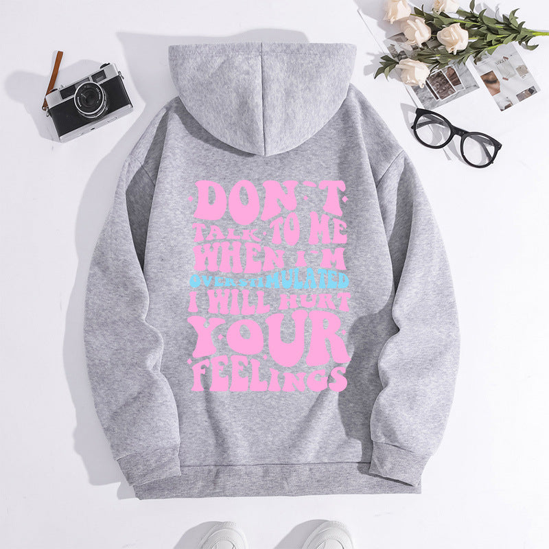 Letter printed hooded sweatshirt with back collar and fleece