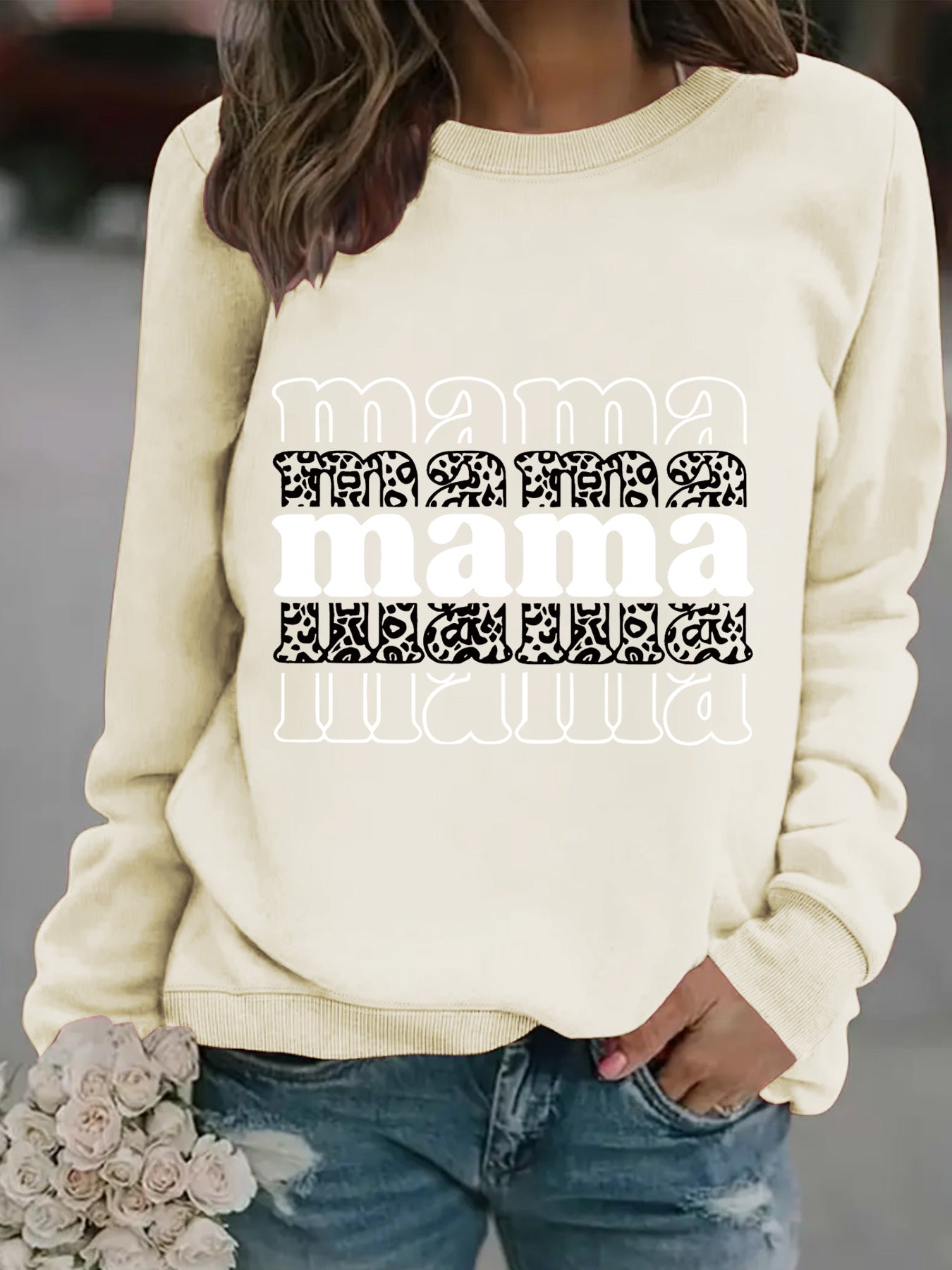 Mama printed pullover sweatshirt