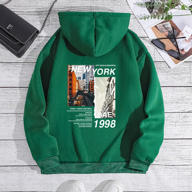 NEW YORK City Printed Hoodie with Back Collar and Velvet