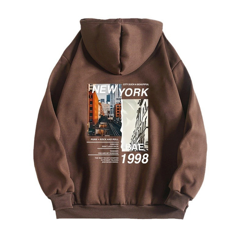 NEW YORK City Printed Hoodie with Back Collar and Velvet