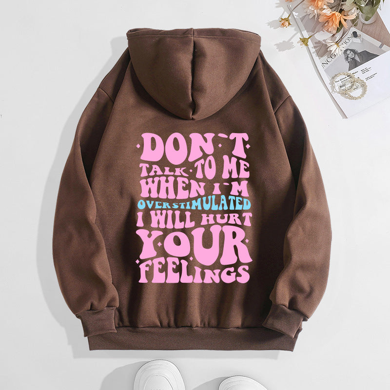 Letter printed hooded sweatshirt with back collar and fleece