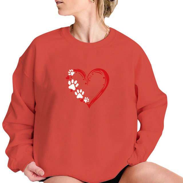 Back collar with fleece hoodie round neck heart-shaped print