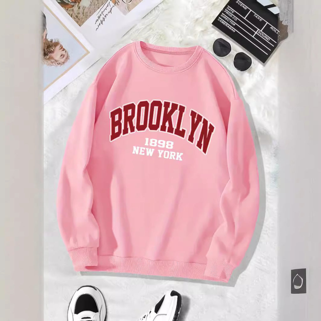 Back collar with fleece sweatshirt round neck BROOKLYN print