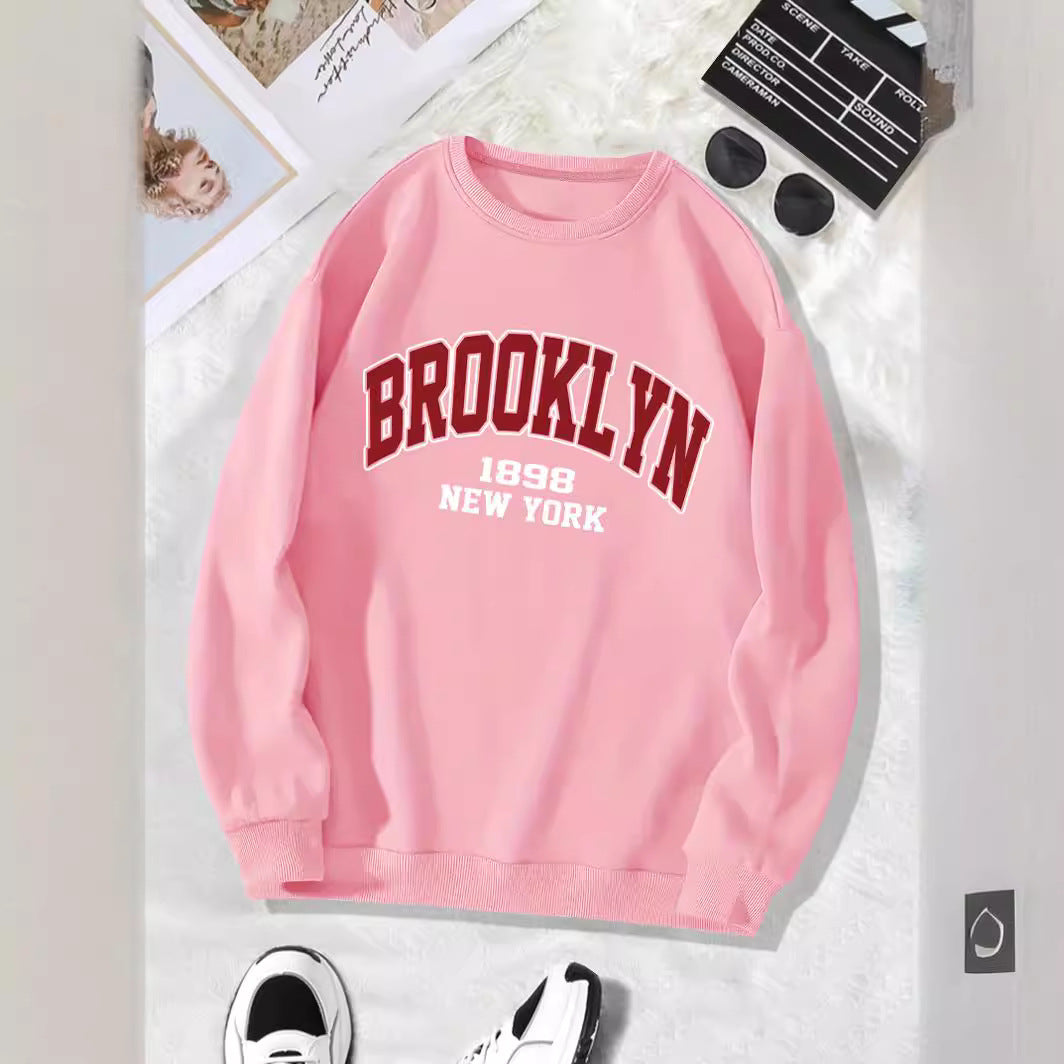 Back collar with fleece sweatshirt round neck BROOKLYN print