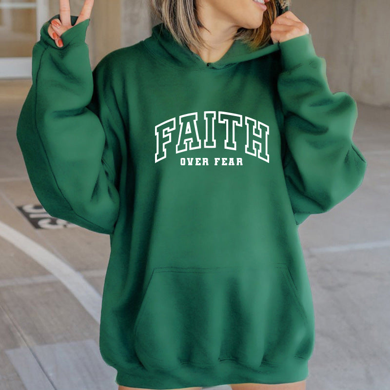 Letter printed hooded sweatshirt with back collar and fleece