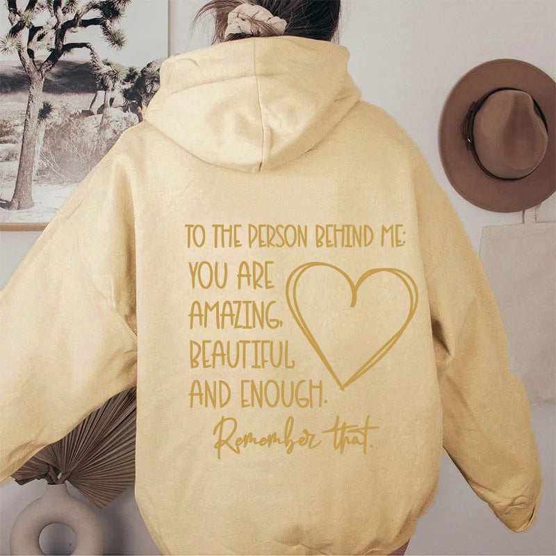 Letter printed hooded sweatshirt with back collar and fleece