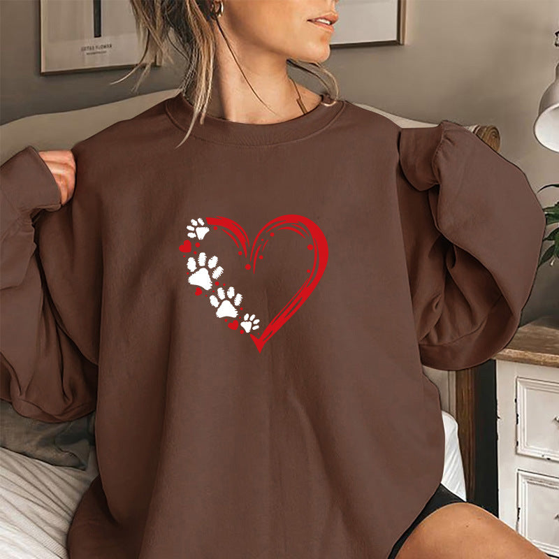 Back collar with fleece hoodie round neck heart-shaped print